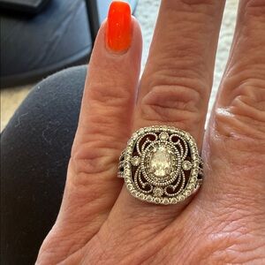 Vintage-Style Silver Filigree Cocktail Ring with Clear Stone - Women Jewelry
